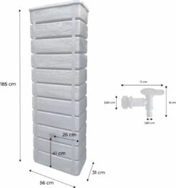 Regenton Muurtank, Grandval 300L, Antraciet Kunststof, Imitatiehout, Met Gootaansluitset Inbegrepen -Tuinhuis Shop 1122x1200