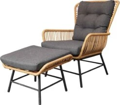 BUITEN Living Dex Wicker Loungestoel Tuin Incl. Wicker Voetenbank | Wicker + Aluminium | Bamboe Antraciet -Tuinhuis Shop 1200x1056