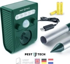 Pest-Tech PT-221 | Ultrasone Kattenverjager Op Zonneenergie | Kattenschrik | Marterverjager | Dierenverjager | Kattenafweermiddel | Ongedierte Verjager - Met USB Oplaadkabel -Tuinhuis Shop 1200x1089 2