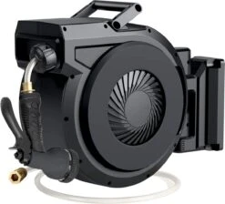 Buxibo - Wandslangenbox 20 Meter + 2 Meter - Tuinslang Met Haspel - 9 Sproei Standen - Slangenhouder 180° Draaibaar - Tuinslanghaspel Zwart+ Gratis Sproeier - Zwart