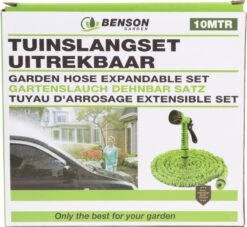 Benson - Tuinslang - Fexibel - 10 Meter - Tuinslang Met Koppeling - Spuitpistool - Groen -Tuinhuis Shop 1200x1105