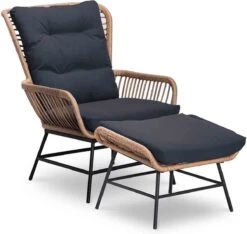 BUITEN Living Dex Wicker Loungestoel Tuin Incl. Wicker Voetenbank | Wicker + Aluminium | Bamboe Antraciet -Tuinhuis Shop 1200x1139