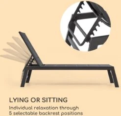 Blumfeldt Renazzo Lounge Ligstoel - Ligbed Voor De Tuin - Aluminium Tuinstoel - 6 Standen - Waterafstotend - Bekleding Van 70 % Pvc En 30 % Polyetheen - Zwart -Tuinhuis Shop 1200x1157