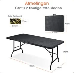 Lenx Klaptafel - Inklapbare Tafel - Opvouwbare Tuintafel - Vouwtafel - Inclusief Handvat En 2 Tafelkleden - 180x75x74cm - 6 Tot 8 Personen -Tuinhuis Shop 1200x1179 1