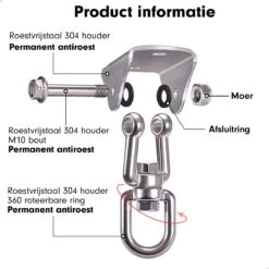 Luxe Ophangsysteem - 180° Schommelen, 360° Roteerbaar - Plafondhaak - Ophanghaak - Hangstoel Buiten - Hangstoel Binnen – Schommelstoel - Schommel - Bokszakken - RVS - Nederlandse Handleiding - -Tuinhuis Shop 1200x1200 15
