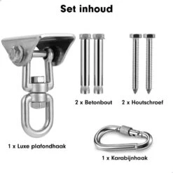 Luxe Ophangsysteem - 180° Schommelen, 360° Roteerbaar - Plafondhaak - Ophanghaak - Hangstoel Buiten - Hangstoel Binnen – Schommelstoel - Schommel - Bokszakken - RVS - Nederlandse Handleiding - -Tuinhuis Shop 1200x1200 17