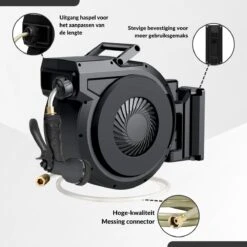 Buxibo - Wandslangenbox 20 Meter + 2 Meter - Tuinslang Met Haspel - 9 Sproei Standen - Slangenhouder 180° Draaibaar - Tuinslanghaspel Zwart+ Gratis Sproeier - Zwart -Tuinhuis Shop 1200x1200 272