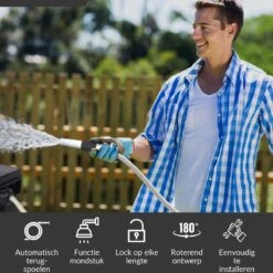 Buxibo - Wandslangenbox 20 Meter + 2 Meter - Tuinslang Met Haspel - 9 Sproei Standen - Slangenhouder 180° Draaibaar - Tuinslanghaspel Zwart+ Gratis Sproeier - Zwart -Tuinhuis Shop 1200x1200 273