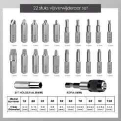 Novalits - Professionele Bit- & Borensets - Schroefverwijderset - 22-delig - HSS Materiaal - Schroefverwijderaar - Uitboorset - Borenset - Schroefbitset - Linkse Tap - Bitset - Metaalborenset - Draadtapset - Versleten Schroeven & Bouten Verwijderen 11 Novalits - Professionele Bit- & Borensets - Schroefverwijderset - 22-delig - HSS Materiaal - Schroefverwijderaar - Uitboorset - Borenset - Schroefbitset - Linkse Tap - Bitset - Metaalborenset - Draadtapset - Versleten Schroeven & Bouten Verwijderen -Tuinhuis Shop 1200x1200 446