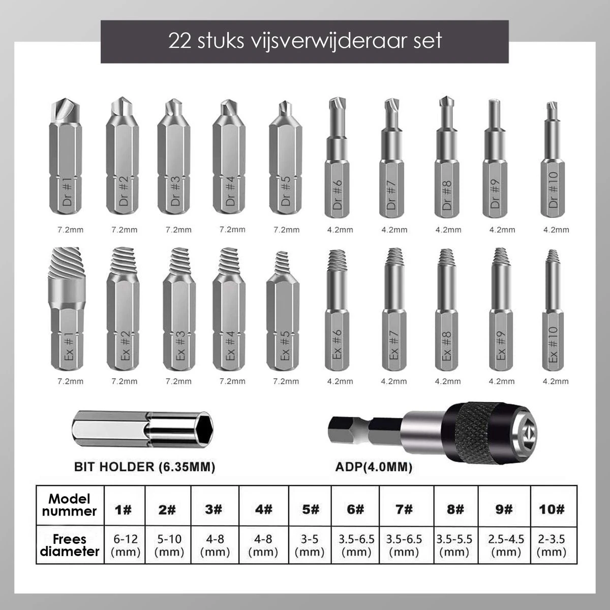Novalits - Professionele Bit- & Borensets - Schroefverwijderset - 22-delig - HSS Materiaal - Schroefverwijderaar - Uitboorset - Borenset - Schroefbitset - Linkse Tap - Bitset - Metaalborenset - Draadtapset - Versleten Schroeven & Bouten Verwijderen 3 Novalits - Professionele Bit- & Borensets - Schroefverwijderset - 22-delig - HSS Materiaal - Schroefverwijderaar - Uitboorset - Borenset - Schroefbitset - Linkse Tap - Bitset - Metaalborenset - Draadtapset - Versleten Schroeven & Bouten Verwijderen - Afbeelding 3