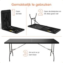 Lenx Klaptafel - Inklapbare Tafel - Opvouwbare Tuintafel - Vouwtafel - Inclusief Handvat En 2 Tafelkleden - 180x75x74cm - 6 Tot 8 Personen -Tuinhuis Shop 1200x1200 50