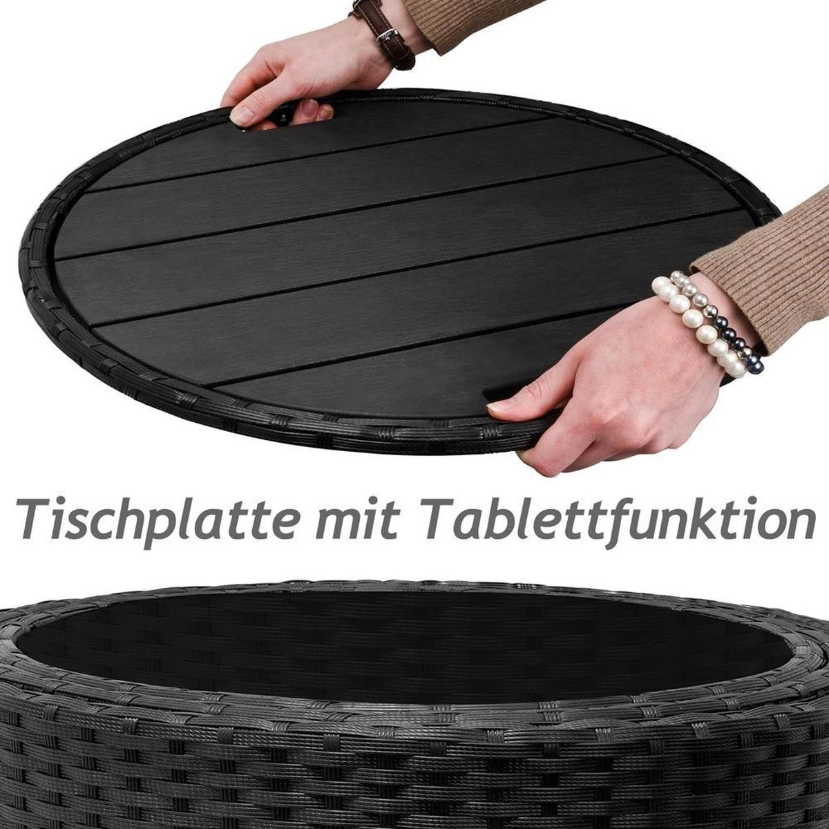 Casaria Polyrattan Zonne-Eiland Ø185cm – Incl. Kussens - Zwart Crème 19 Casaria Polyrattan Zonne-Eiland Ø185cm – Incl. Kussens - Zwart Crème - Afbeelding 19