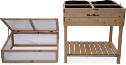 Houten Moestuinbak Op Poten En Verwijderbare Serre Van Polycarbonaat, ERABLE, 2 In 1, Met Plank En Geotextiel, 80 X 60 X 109 Cm -Tuinhuis Shop 1200x623