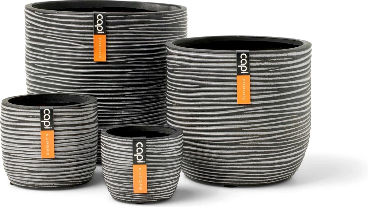 Capi Europe - Set Van 4 - Bloempot Binnen - Rib Antraciet 1 Capi Europe - Set Van 4 - Bloempot Binnen - Rib Antraciet