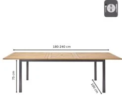 NATERIAL - Uitschuifbare Tuintafel ORIS - Uitschuifbare Tafel Voor 6 Tot 8 Personen - 180-240x100 Cm - Aluminium - Hout Eucalyptus -Tuinhuis Shop 1200x958