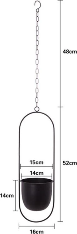 Be-Inspired® Hangende Bloempot Ovaal - Bloempot Binnen - Voor Hangplant – Plant Bloem Pot Met Opknoping – Plantenhanger - Plantenbak - Industrieel – Scandinavisch - Metaal - Zwart -Tuinhuis Shop 398x1200