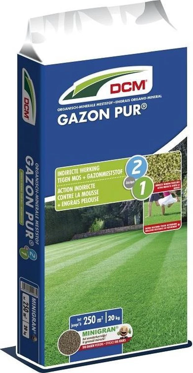 DCM Gazon Pur® - Gazonmest - Diepgroen Gazon Zonder Mos - Gazonmeststof Met MINIGRAN® Technology - 250m2 - 20 Kg 1 DCM Gazon Pur® - Gazonmest - Diepgroen Gazon Zonder Mos - Gazonmeststof Met MINIGRAN® Technology - 250m2 - 20 Kg