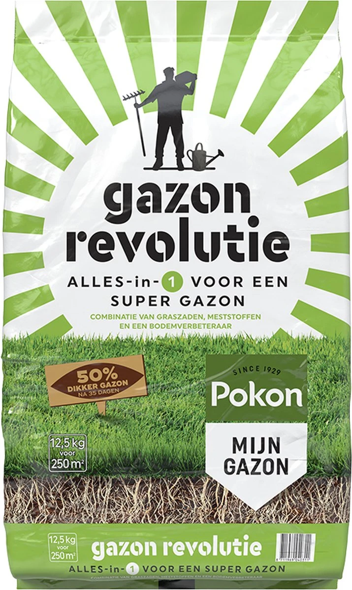 Pokon Gazon Revolutie - 12,5kg - Gazonmest / Graszaad / Bodemverbeteraar - Geschikt Voor 250m² - Binnen 15 Dagen Resultaat 1 Pokon Gazon Revolutie - 12,5kg - Gazonmest / Graszaad / Bodemverbeteraar - Geschikt Voor 250m² - Binnen 15 Dagen Resultaat