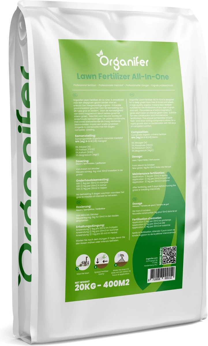 Gazonmest All-In-One (20Kg - Voor 400m2) Voor Een Diepgroen Sterk Gazon Zonder Mos En Onkruid - Complete Meststof Met Kalk En Grasversterker - Organifer 1 Gazonmest All-In-One (20Kg - Voor 400m2) Voor Een Diepgroen Sterk Gazon Zonder Mos En Onkruid - Complete Meststof Met Kalk En Grasversterker - Organifer