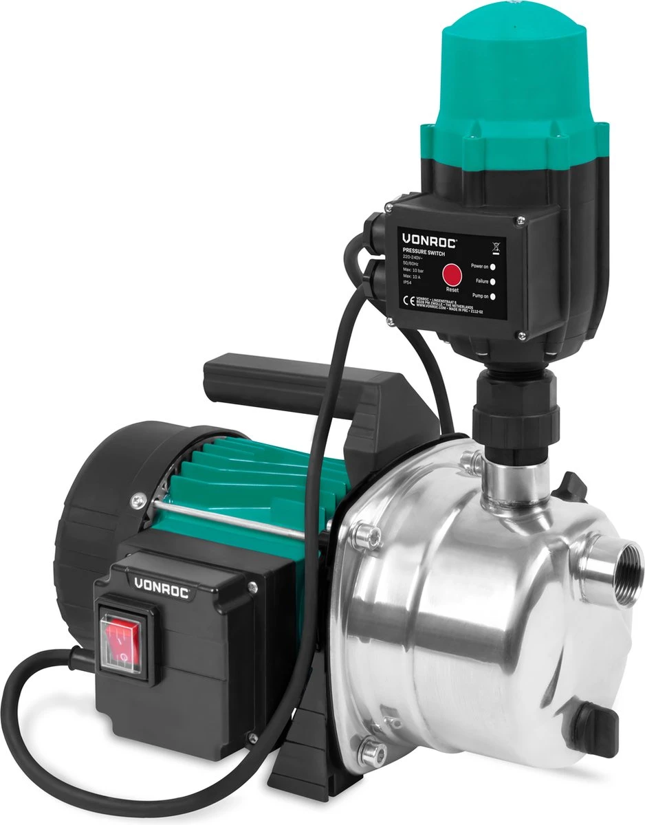 VONROC Hydrofoorpomp / Automatische Pomp - 1000W - 3500l/h - Met Drukschakelaar - Droogloopbeveiliging - Voor Besproeien En Huishoudwater 1 VONROC Hydrofoorpomp / Automatische Pomp - 1000W - 3500l/h - Met Drukschakelaar - Droogloopbeveiliging - Voor Besproeien En Huishoudwater