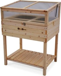 Houten Moestuinbak Op Poten En Verwijderbare Serre Van Polycarbonaat, ERABLE, 2 In 1, Met Plank En Geotextiel, 80 X 60 X 109 Cm -Tuinhuis Shop 960x1200 1